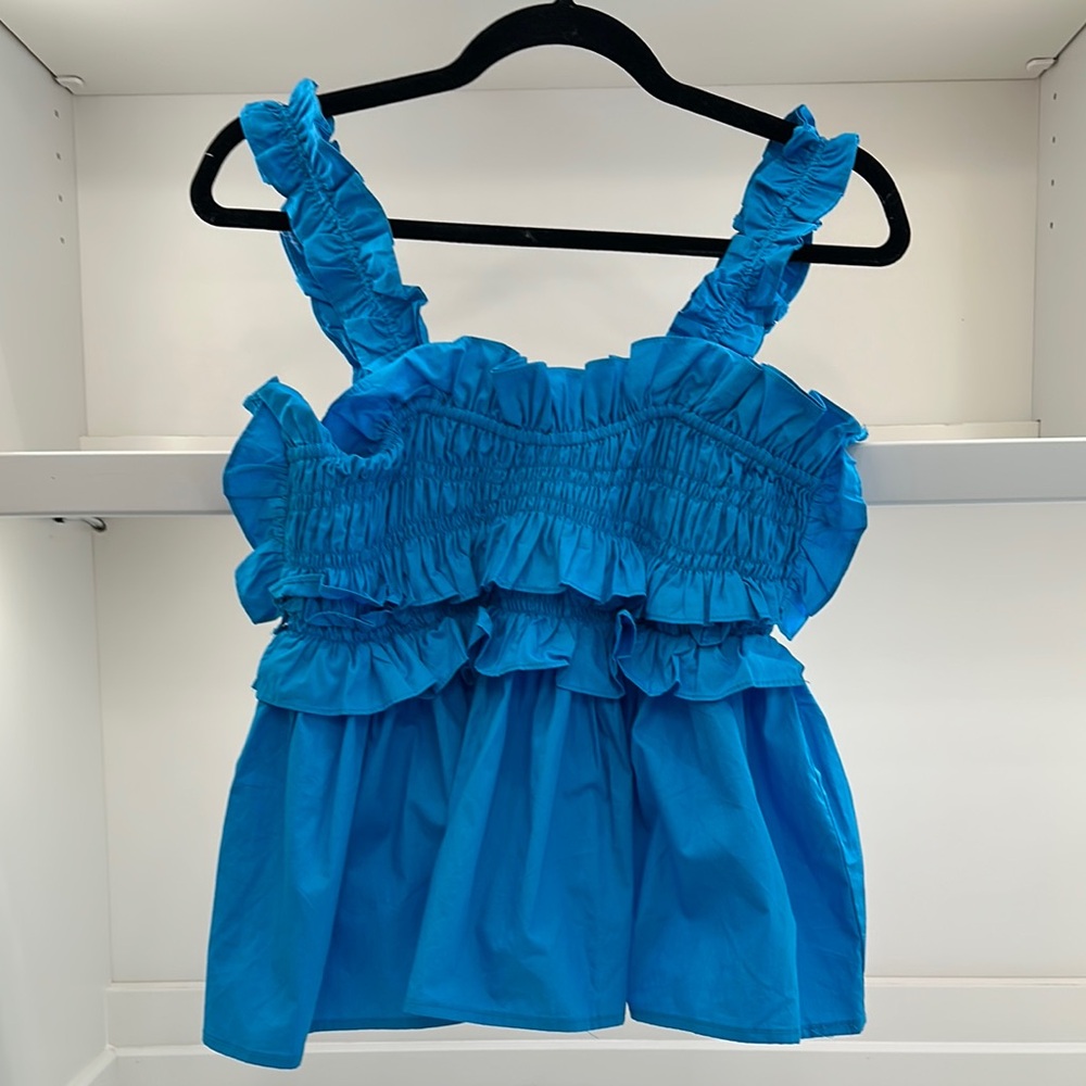 Pink Lily Blue Ruffled Top
